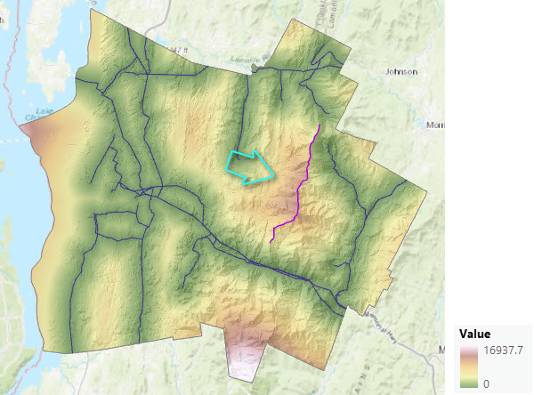 Map of straight-line distance being adjusted to move around the barrier